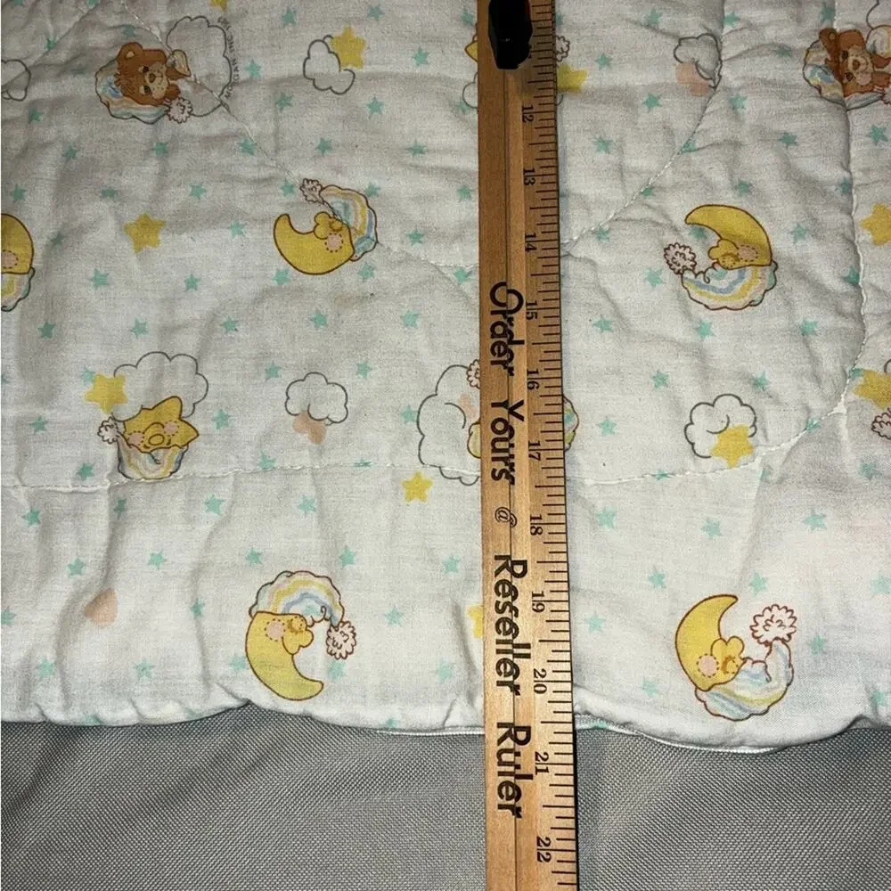 💰Vintage 80s Morgan Teddy Beddy Bear Baby Quilted Crib Blanket Comforter Moon